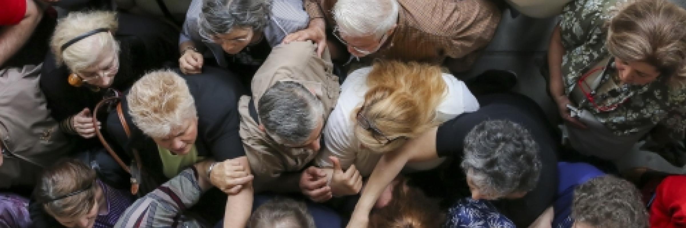 Overhead image of a crowd of people